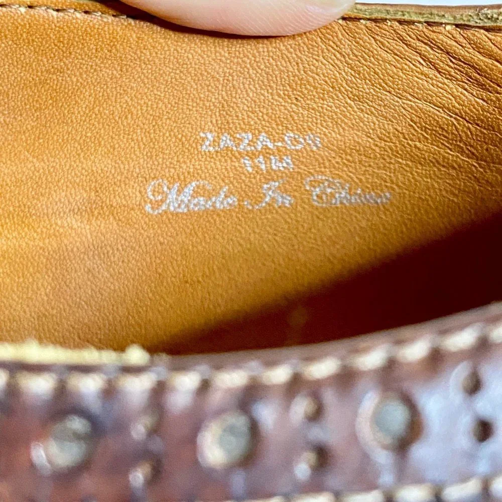 Donald J Pliner Zaza Brown Leather Slip on Wingtip Loafers Sz 11 - Picture 6 of 7
